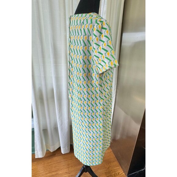 Vintage 60s dress, white, yellow, green zigzag, Mod textured knit - Picture 7 of 10